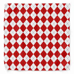 Preppy Argyle Tartan Diamond Plaid Red White Bandana