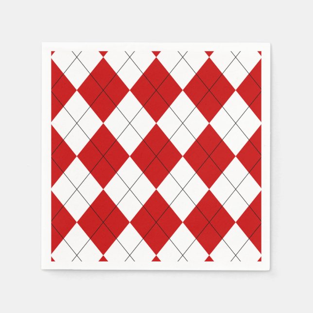 Preppy Argyle Tartan Diamond Plaid Red White Napkins (Front)