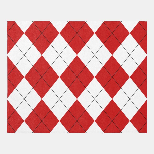 Preppy Argyle Tartan Diamond Plaid Red White Rug (Front)