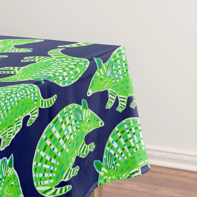Preppy Armadillos Navy Blue Green  Tablecloth (In Situ)