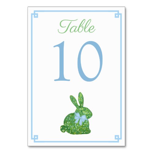 Preppy Baby Blue Apple Green Topiary Bunny Baptism Table Number