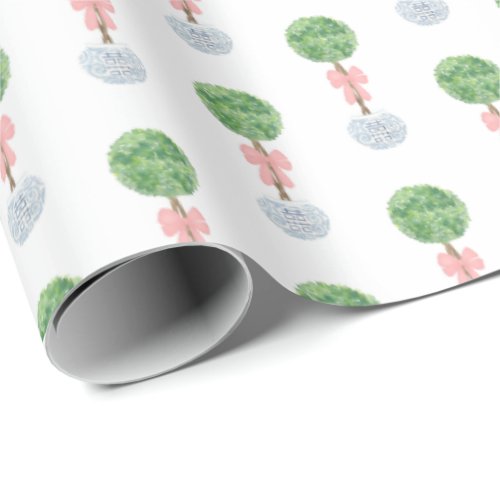 Preppy Baby Girl Shower Boxwood Topiary Ginger Jar Wrapping Paper