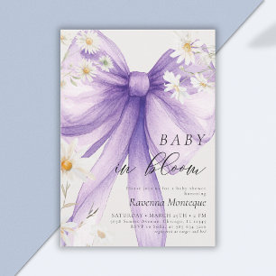Preppy Baby in Bloom Daisy Purple Bow Baby Shower Invitation