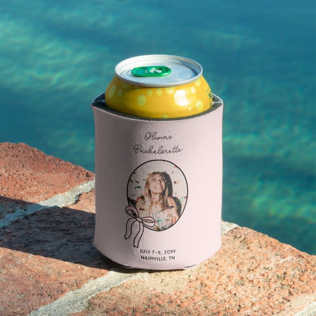 Preppy Bachelorette Party Favor Pink Girly Custom Can Cooler (In Situ Pool)