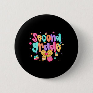 Preppy Back To School 2nd Grade Coquette Bow Girls Button