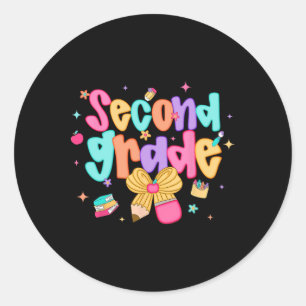 Preppy Back To School 2nd Grade Coquette Bow Girls Classic Round Sticker