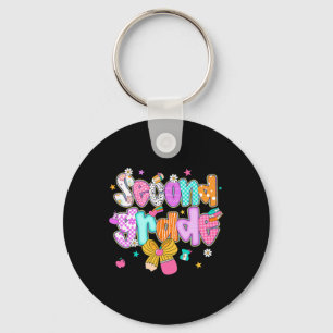 Preppy Back To School 2nd Grade Coquette Bow Girls Keychain