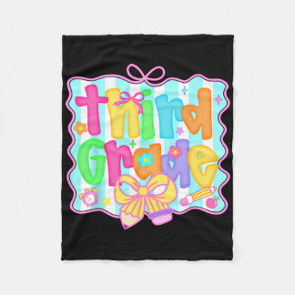Preppy Back To School 3rd Grade Coquette Bow Girls Fleece Blanket
