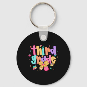 Preppy Back To School 3rd Grade Coquette Bow Girls Keychain