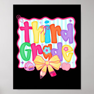 Preppy Back To School 3rd Grade Coquette Bow Girls Poster