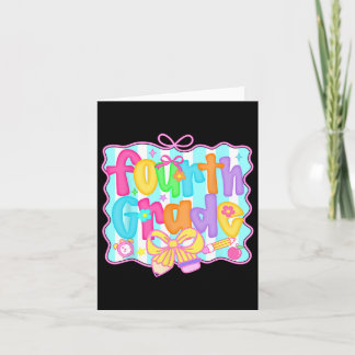 Preppy Back To School 4th Grade Coquette Bow Girls Card