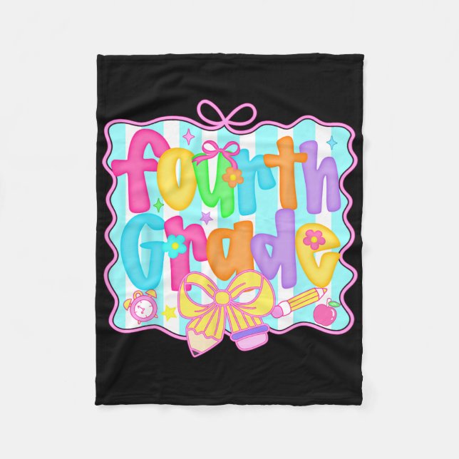 Preppy Back To School 4th Grade Coquette Bow Girls Fleece Blanket (Front)