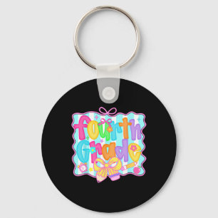 Preppy Back To School 4th Grade Coquette Bow Girls Keychain
