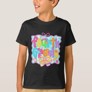 Preppy Back To School 4th Grade Coquette Bow Girls T-Shirt