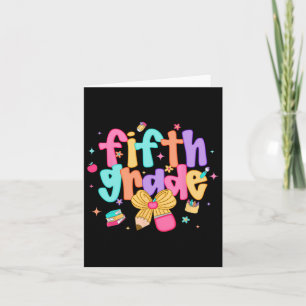 Preppy Back To School 5th Grade Coquette Bow Girls Card