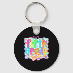 Preppy Back To School 5th Grade Coquette Bow Girls Keychain