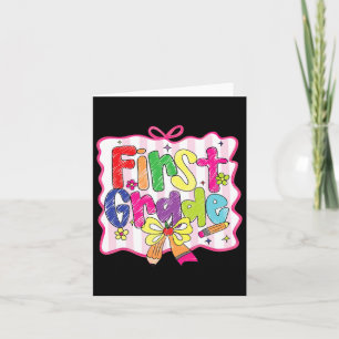 Preppy Back To School Coquette First Grade Girly C Card