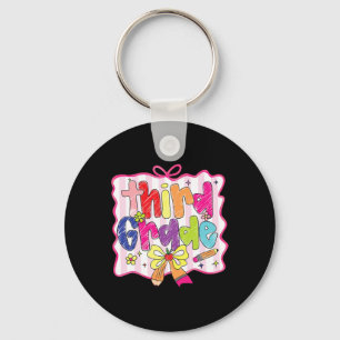 Preppy Back To School Coquette Third Grade Girly C Keychain