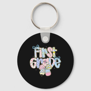 Preppy Back To School Floral 1st Grade Coquette Gi Keychain