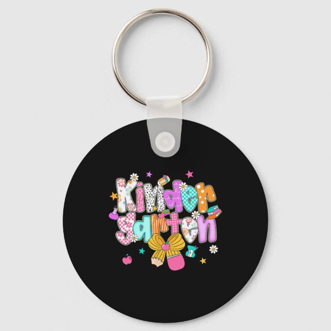 Preppy Back To School Kindergarten Coquette Bow Gi Keychain (Front)