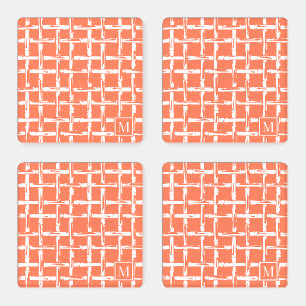 Preppy Bamboo – Coral Coastal Monogram Coaster Set