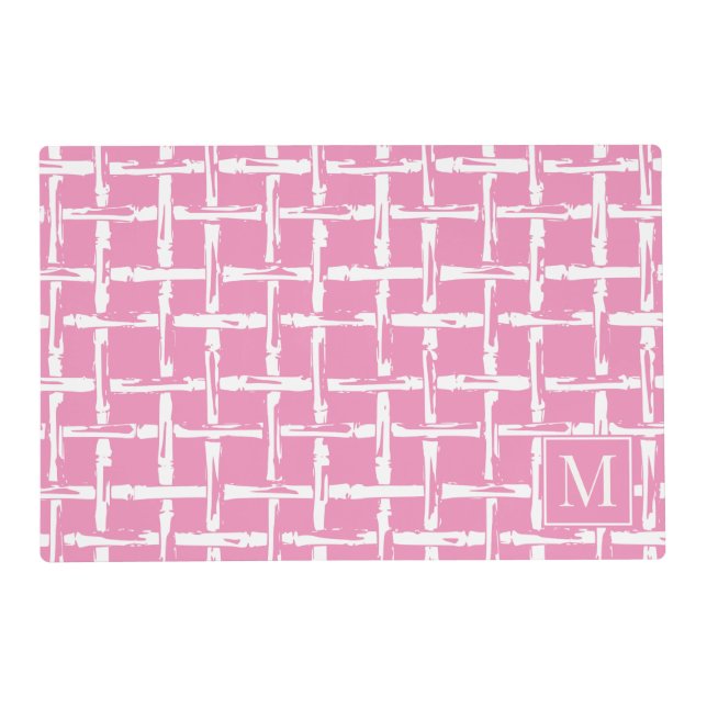 Preppy Bamboo – Pink Coastal Monogram Placemat (Front)
