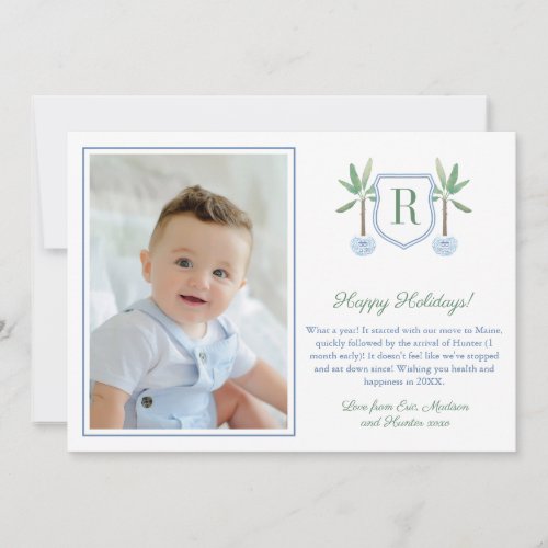 Preppy Banana Tree Monogram Merry Christmas Photo Holiday Card