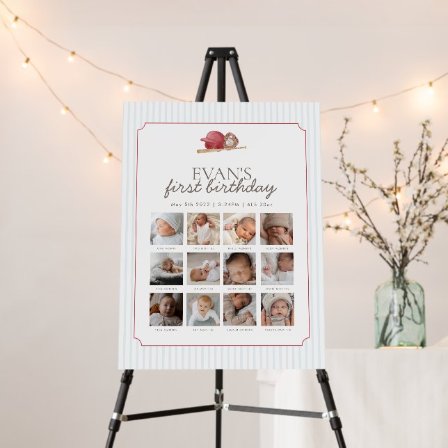 Preppy Baseball First Birthday Classic Milestone Foam Board (In Situ (Stand))