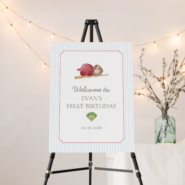 Preppy Baseball First Birthday Classic Party Foam Board (In Situ (Stand))