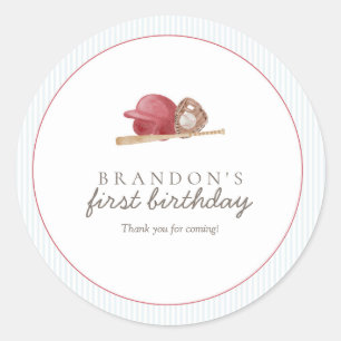 Preppy Baseball First Birthday Classic Party Round Sticker