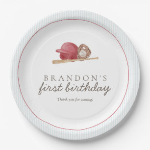 Preppy Baseball First Birthday Elegant Party Paper Plates