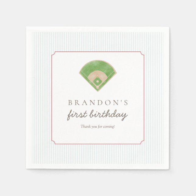Preppy Baseball First Birthday Rookie One Party Napkins (Front)