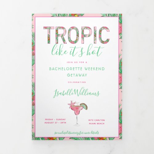 Preppy Beach Bachelorette Itinerary Tri_Fold Invitation