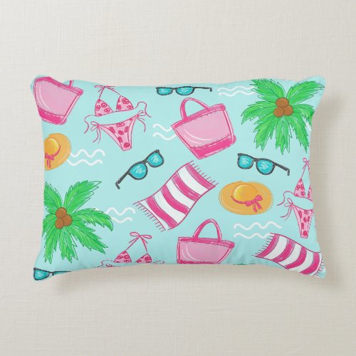 Preppy Beach Bikini Towel Palm Tree Towel Bag Accent Pillow