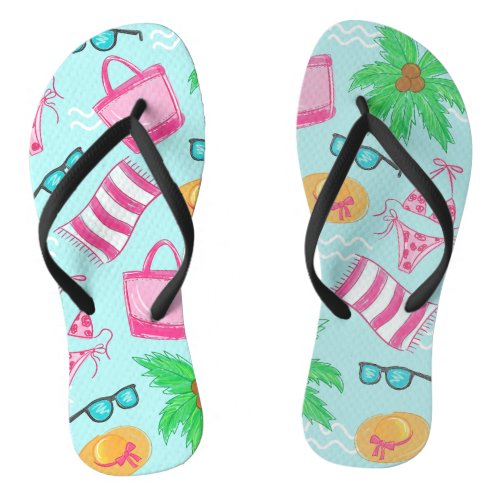 Preppy Beach Bikini Towel Palm Tree Towel Flip Flops