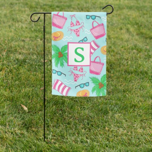 Preppy Beach Bikini Towel Palm Tree Towel Initial Garden Flag