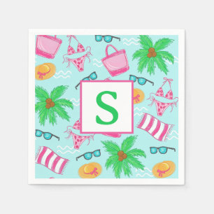 Preppy Beach Bikini Towel Palm Tree Towel Monogram Napkins
