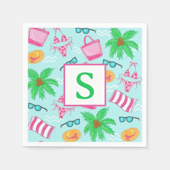 Preppy Beach Bikini Towel Palm Tree Towel Monogram Napkins (Front)