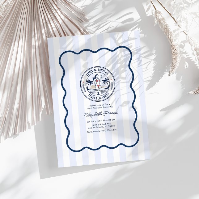 Preppy Beach Club Tinis & Bikinis Bachelorette Invitation (Preppy Beach Club Tinis & Bikinis Bachelorette Invitation)