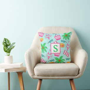 Preppy Beach Essentials Monogram Throw Pillow