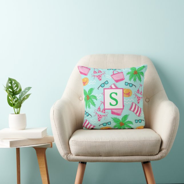 Preppy Beach Essentials Monogram Throw Pillow (Chair)