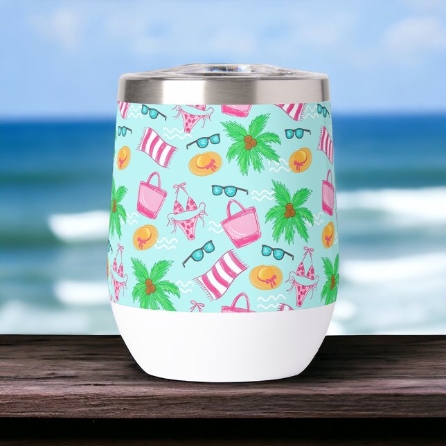Preppy Beach Girl’s Weekend Scene Thermal Wine Tumbler (Creator Uploaded)