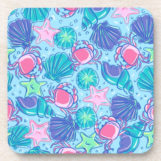 Preppy Beach Shell Crab Beverage Coaster (Front)