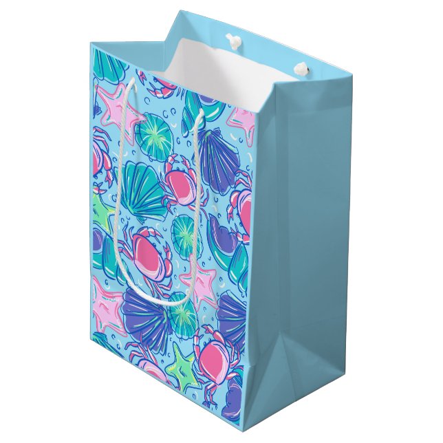 Preppy Beach Shell Crab Coastal Medium Gift Bag (Front Angled)