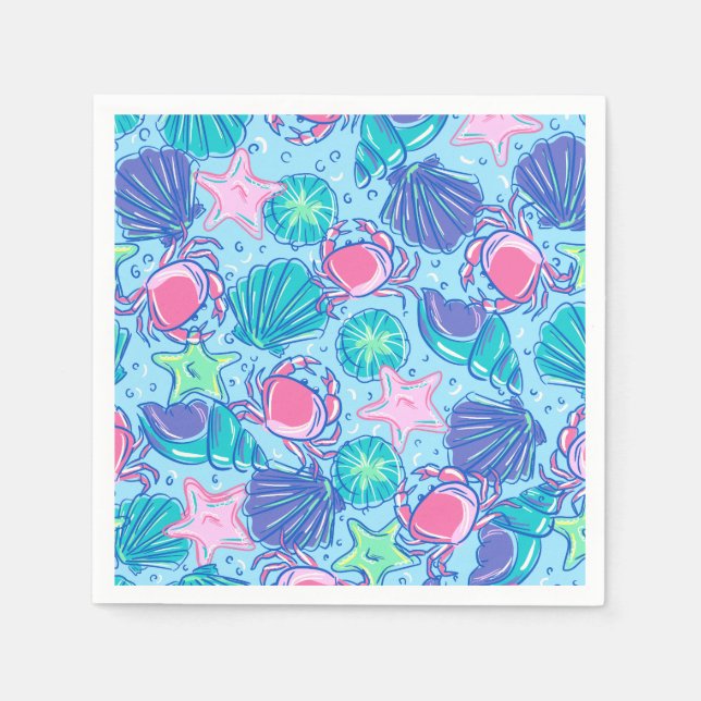 Preppy Beach Shell Crab Napkins (Front)