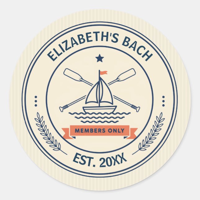 Preppy Beach Social Club Bachelorette Party Classic Round Sticker (Front)