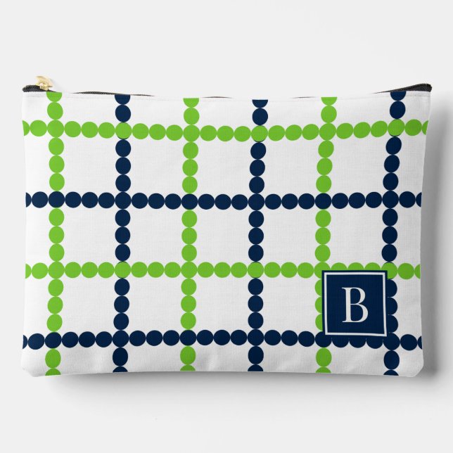 Preppy beaded Windowpane - Lime & Navy             Accessory Pouch (Front)