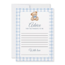 Preppy Bear Baby Shower Boy Advice Game Invitation