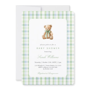 Preppy Bear Baby Shower Boy Invitation