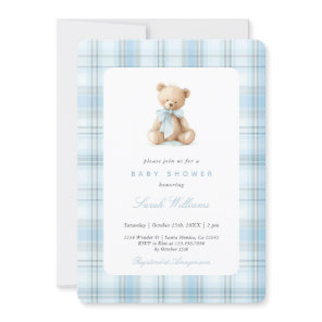 Preppy Bear Baby Shower Boy Invitation